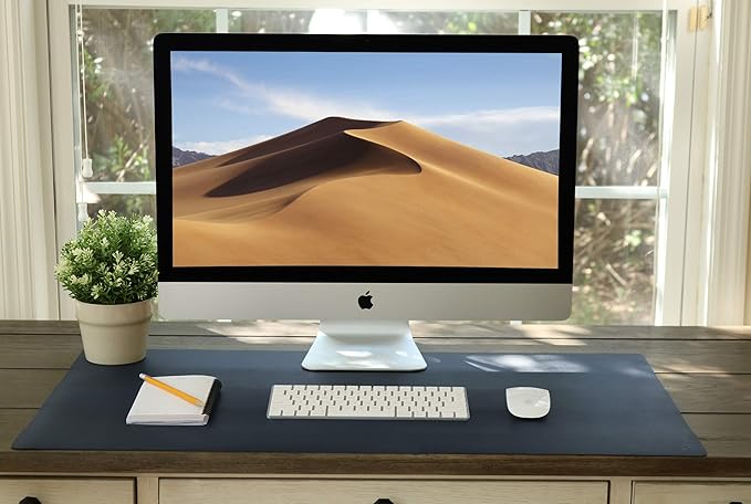 Vine Creations Leather Desk Mat Large 36" x 20", Desk Protector Mat, PU Leather Desk Pad, Large Mouse Pad, Desk Blotter, Desk Pads on Top of Desks, Desk Matt for Desktop, Office Desk Mat (Dark Blue)