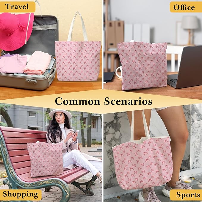 Pink Bow Canvas Tote Bag
