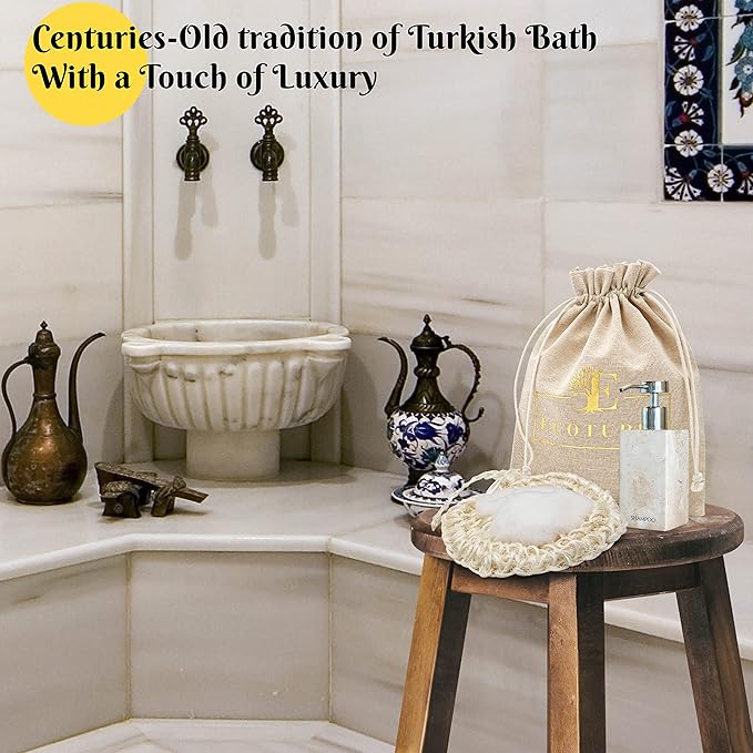 Natural Loofah Body Scrubber – Exfoliating Loofah Sponge, Handwoven Sisal Agave with Soap Pouch, Eco-Friendly Arabic - Turkish Bath Washcloth for Women & Men (2-Pack)