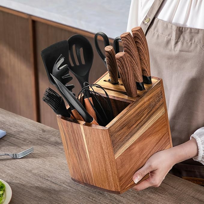 Utensil Holder for Kitchen Counter 2in1 Large Wooden Knives and Cooking Utensil Holder Utensil Organizer
