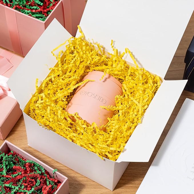 Mefleet 2 LB Crinkle Cut Paper Shred Filler Yellow Crinkle Shredded Paper for Gift Box - Gift Basket Bag Filler - Grass Cushion Stuffing for Christmas Holiday Packaging Wrapping