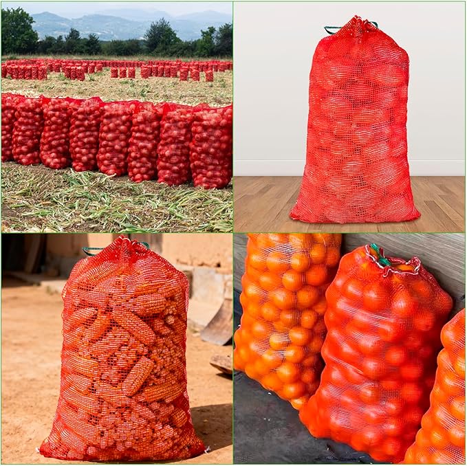 100 Pack Mesh Onion Bags, 31'' x 20'' Extra Large Mesh Produce Bags, Reusable Breathable Vegetable Storage Bag, Net Bag with Drawstring for Onions Potatoes Citrus Crawfish