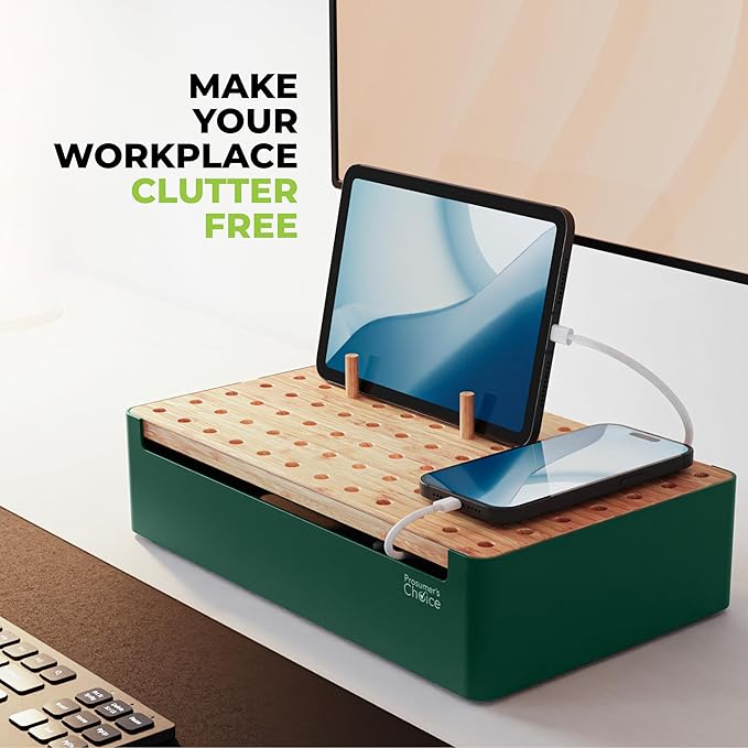 Prosumer's Choice Bamboo Charging Station - Multi Charger Station Organizer - Desk Docking Station for Phones, Tablets, Laptop - Wooden Charging Station with Removable Dividers - Cables Not Included