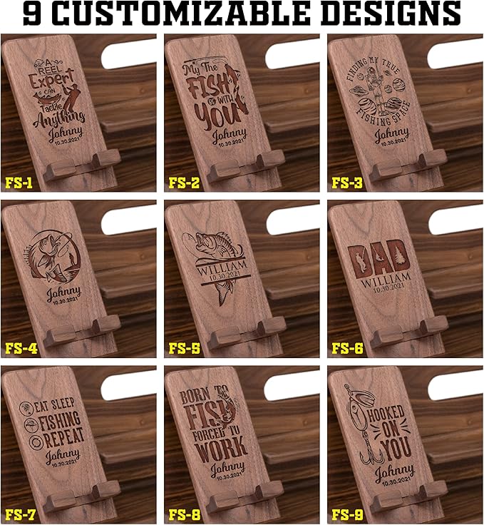 Phone Docking Station For Fisherman - Handmade Unique Nightstand Organizer For His Accessories - Personalized Gift Ideas for Dad, Grandpa, Husband, Boyfriend on Father's Day, Birthday, Anniversary