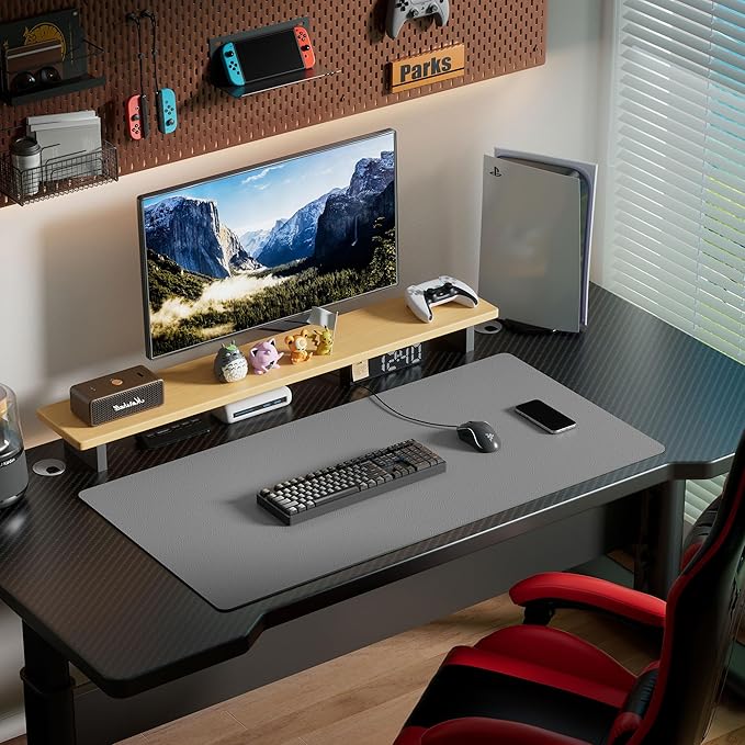 Aothia Leather Desk Pad Protector, Office Desk Mat, Large Mouse Pad, Laptop Desk Pad, Non-Slip PU Leather Desk Blotter, Waterproof Desk Writing Pad for Office and Home (Light Grey, 47" x 24")