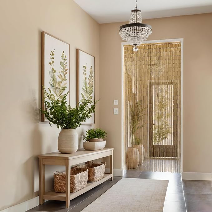 Handmade 99 - Strand Bamboo Curtain – 35.5 X 78 Inch Doorway Curtain, Natural Bamboo Screen, Boho Home Decor, Room Divider, Porch & Patio (Stainless Steel Core)