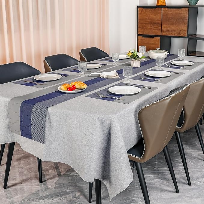 Placemats Set of 8, Vinyl Woven Place Mats Indoor Set of 8 Washable Wipeable PVC Table Mats Heat-Resistant Non Slip Plastic Placemat for Kitchen Dining Outdoor Table (Blue Gray, Set of 8)