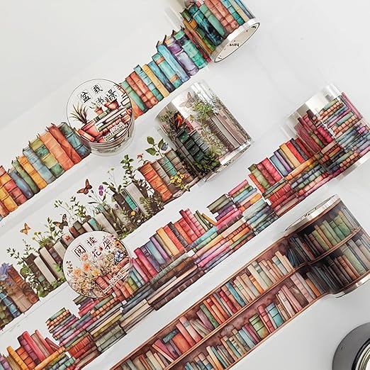 6 Rolls PET Washi Tape Set,Reading Themed Scrapbook Tape Stickers for Journaling,Junk Journal,Planner,DIY Arts Crafts,Notebook,Photo Frame,Phone Case(Book)