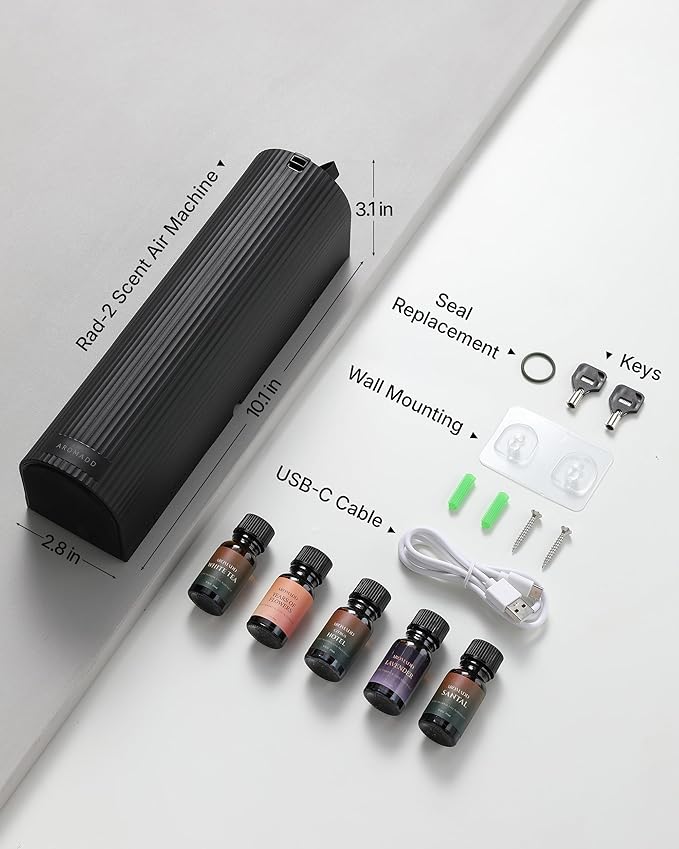 Scent Diffuser Starter Kit – Waterless Essential Oil Diffuser for Home, 1500 Sq.Ft Coverage Scent Air Machine, Smart Auto Mode Hotel Collection Diffuser with Cold Air Tech (Black)