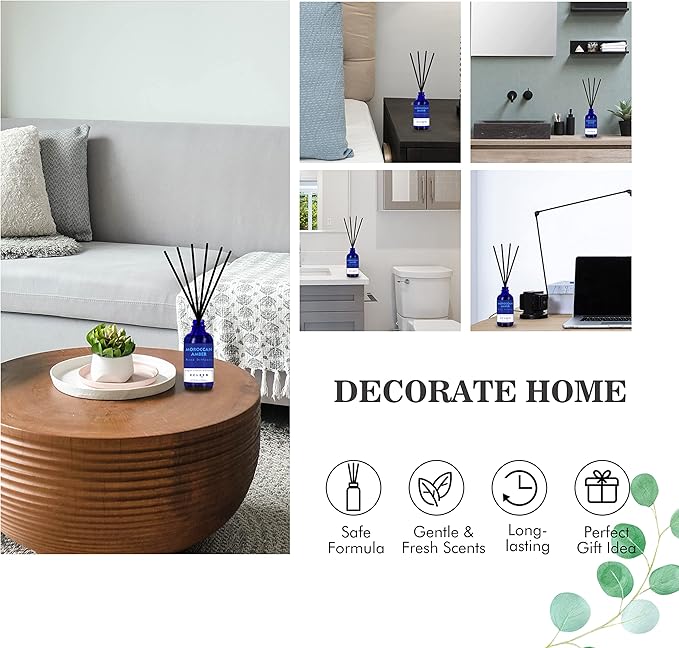 Reed Oil Diffuser Set, Fragrance Diffuser - Floral Notes, Vanilla, Cinnamon & Amber, Includes 6 Rattan Scented Sticks Diffuser Reeds, Home & Office Decor, 110ml/3.7oz