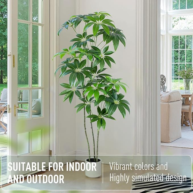 Money Tree Artificial - 6 FT Tall Fake Tree with Decorative planters - Large Faux Plants Lifelike Branches & Foliage - Artificial Plants Indoor for Home Office Living Room Decor