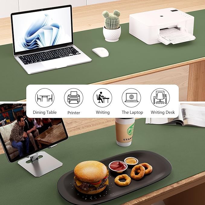 Aothia Leather Desk Pad Protector, Office Desk Mat, Large Mouse Pad, Laptop Desk Pad, Non-Slip PU Leather Desk Blotter, Waterproof Desk Writing Pad for Office and Home (Olive Green, 55" x 17")