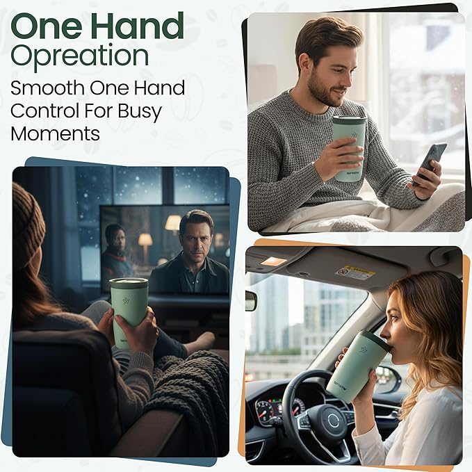 Travel Coffee Mug Tumbler, Reusable Iced Coffee Hot Coffee Cup, Double Wall Insulated Thermal Stainless Steel Material, Gift for Women Men, Perfect for Camping Travelling, 12 oz, Pastel green