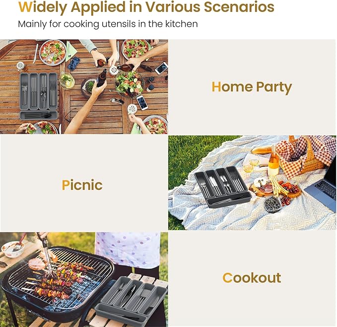 5 Pack Silicone Drawer Organizer for Kitchen, DIY Free Combination Silverware Organizer, Utensil Drawer Organizer, Moisture-proof and Heat-resistant up to 200°C, Anti-slip and Environmentally (Grey)