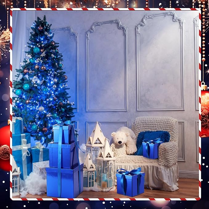 Cholemy 5 Pcs Square Nesting Boxes Decorative Gift Boxes with Lid and Ribbon Assorted Sizes Wrap for Wedding, Thanksgiving, Christmas, Anniversary, Birthday, Bridal Party(Shiny Blue)