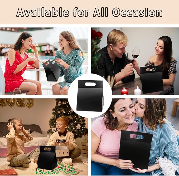 opaprain 9X6X4.3inch Portable Premium Folding Gift Box with Handles - Reusable Elegant Storage Solution for Birthdays, Weddings, Corporate Events, Eco Friendly Compact Design (Black)