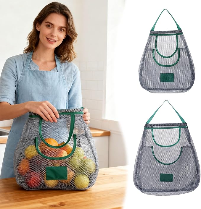 Portable Hollowed Out Mesh Tote Storage Bags, Kitchen Storage Bag, Reusable Hanging Storage Mesh Bags, for Kitchen