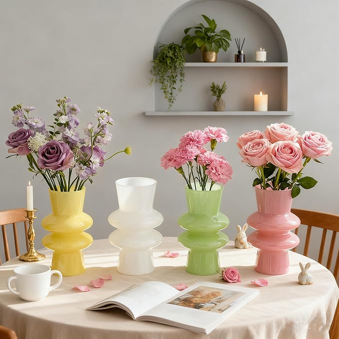 JSPYFITS Modern Glass Vases, 7.87" Tall Four-Layer Glass Vase Bubble Flowers Vases Decorative for Home Décor, Decorative Milky Yellow Glasses Table Vase for Wedding Housewarming Gift