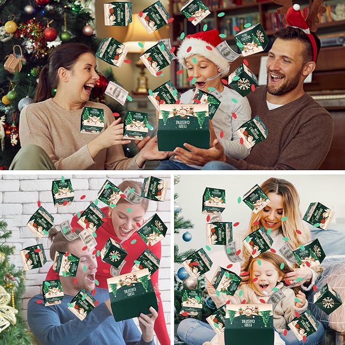 BABORUI Christmas Surprise Gift Box with Confetti, Seeroze Money Box for Cash Gift (Green Snowman)