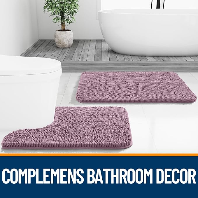 OLANLY Bathroom Rugs 44x24, Extra Soft Absorbent Chenille Bath Rugs, Rubber Backing Quick Dry, Machine Washable Bath Mats for Bathroom Floor, Tub and Shower, Home Decor Accessories, Deep Plum