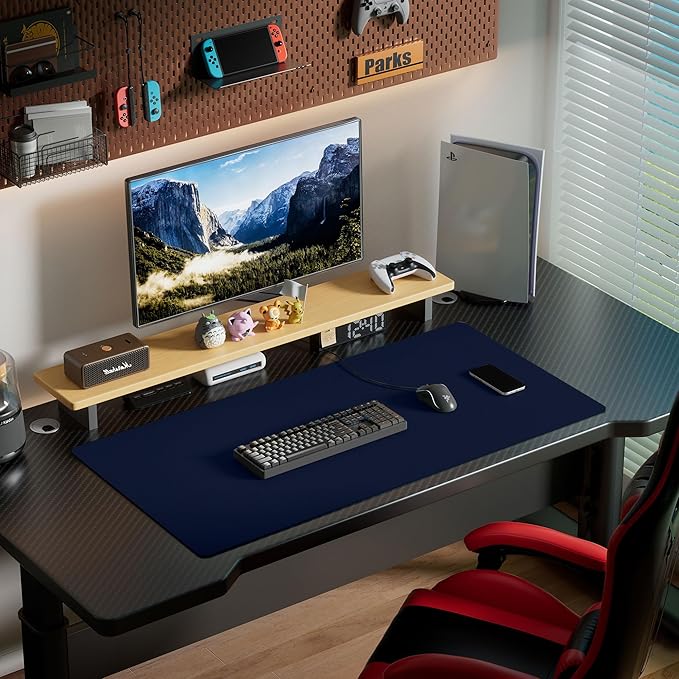 Aothia Leather Desk Pad Protector, Office Desk Mat, Large Mouse Pad, Laptop Desk Pad, Non-Slip PU Leather Desk Blotter, Waterproof Desk Writing Pad for Office and Home (Dark Blue, 47" x 24")