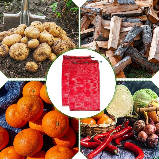 SHENLIU 50Pcs Extra Large Mesh Produce Bags, 21” x 32” Mesh Onion Bags 60lbs Reusable Drawstring Fresh Produce Storage Bag Washable Net Bag for Onions, Vegetables, Potatoes, Citrus, Crawfish, Firewood