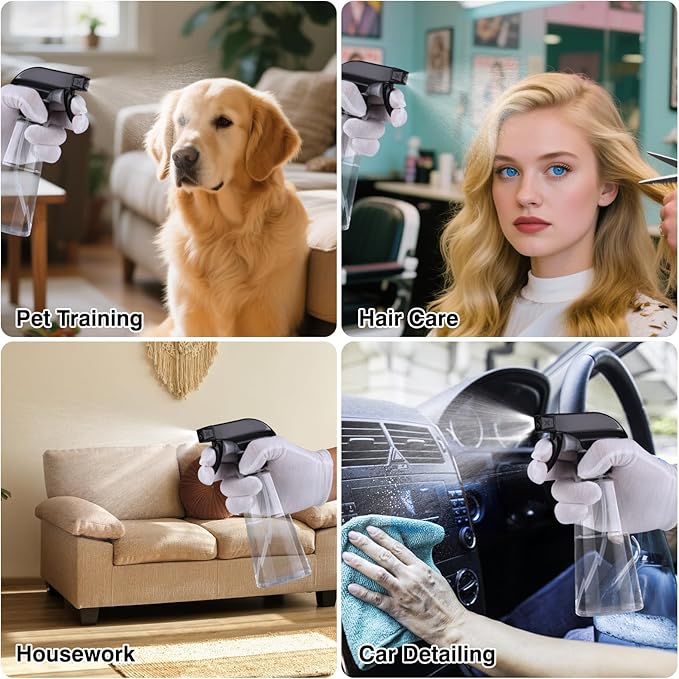 Plastic Spray Bottle 9.5 oz - 2 Pack Empty Spray Bottle for Hair, BPA Free Adjustable Mist/Stream for Plants, Cleaning, Pet