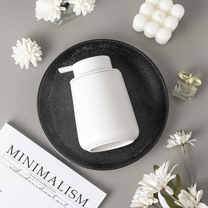 Foaming Soap Dispenser - 12 OZ White Ceramic Foam Soap Dispenser for Bathroom, Hand Wash Dispenser Bottle with Black Foaming Pump, Refillable Dish Dispenser Kitchen