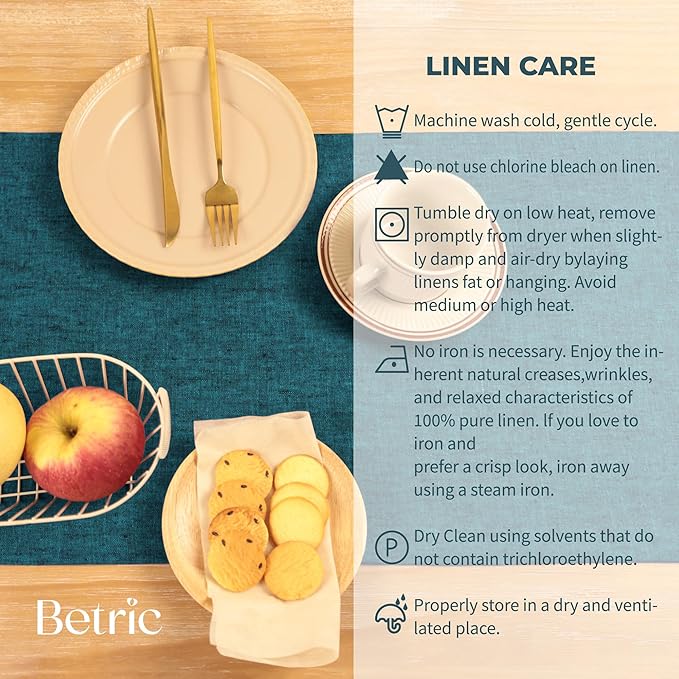 100% Pure Linen Table Runner - 14 x 90 Inch Dresser Scarf for Farmhouse Dining Table, Perfect for Fall, Thanksgiving, and Christmas -Athena -Chambray Teal