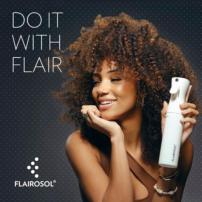 FLAIROSOL - The Original, Spray Bottle for Hair, Plants & More, Continuous Mister, Ultra Fine Water Mist, 10.1oz/300ml, Clear Bottle - Black Print