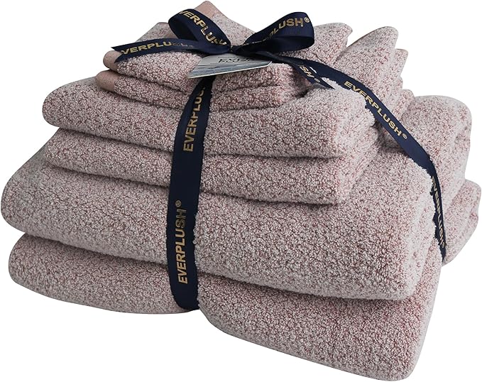 Everplush Diamond Jacquard 6 Pieces Bath Towel Set, Luxury Super Soft Oversized Towels, Highly Absorbent Diamond Jacquard Quick Dry Bath Towel for Bathroom Rose