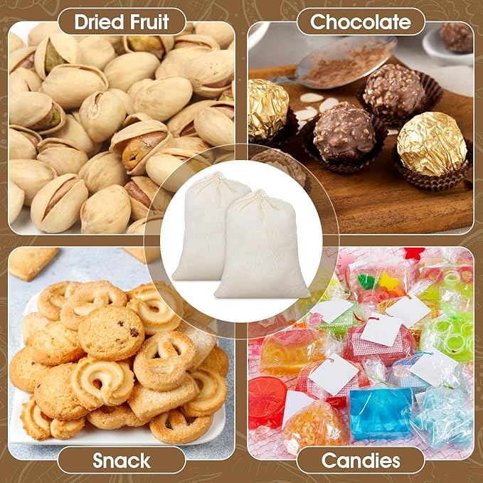 80 Pieces Natural Cotton Muslin Bags, 8x10 Inches Reusable Drawstring Storage Bags for Tea, Spices, Wedding Favors, DIY Crafts and Home Decor