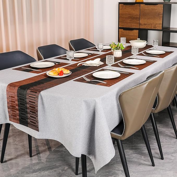 Placemats Set of 6, Vinyl Woven Place Mats Indoor Set of 6 Washable Wipeable PVC Table Mats Heat-Resistant Non Slip Plastic Placemat for Kitchen Dining Outdoor Table (Black Brown, Set of 6)