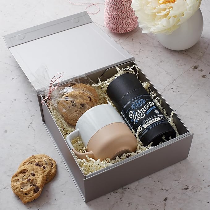 CECOBOX - Gift Boxes with Lids for Presents 8"x8"x3.1" - Matte, Collapsible Magnetic Closure Gift Box - Groomsmen & Bridesmaid Proposal Boxes, Wedding, PR, Birthdays, Holidays (Silver)