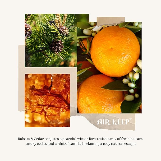 Airkeep Reed Diffuser Set - Balsam & Cedar Christmas Reed Diffuser with 8 Reed Sticks - Scented Oil Diffuser for Home & Office Diffuser Bathroom Shelf Decor - Ideal Gift for Holidays 7.1oz