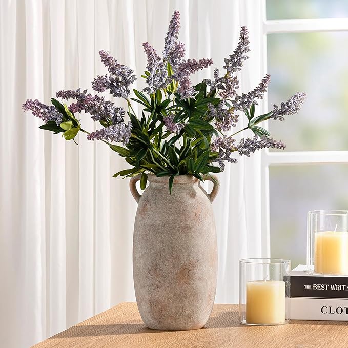 Ceramic Flower Vase 12 inch Farmhouse Rustic Vase Decorative Pottery Terracotta Tall Vases for Home Decor Table Mantle Fireplace Living Room Bathroom Wedding Centerpiece (Large-Terracota)