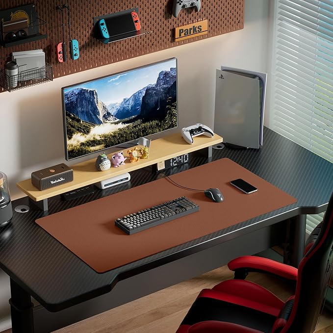 Aothia Leather Desk Pad Protector, Office Desk Mat, Large Mouse Pad, Laptop Desk Pad, Non-Slip PU Leather Desk Blotter, Waterproof Desk Writing Pad for Office and Home (Brown, 47" x 24")