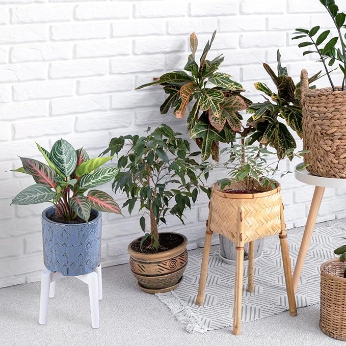 Wood 7.5" x 9.8" Plant Stand Indoor Outdoor, Wooden Single Floor Plant Pot Holder, Natural Plant Stand, Assembly Required (Excluding Potted Plants)