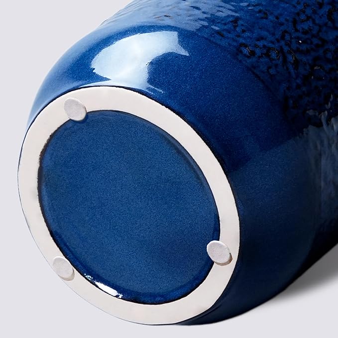 Blue Vase for Decor, 9 inch Ceramic Flower Vase, Modern Decorative Vases Home Decor, Bathroom Bedroom Office Living Room Shelf Decoration