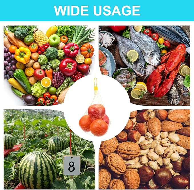 uxcell 100 Pcs Reusable Mesh Produce Bags, 30cm/12 Inch Washable Net Storage Bags Reusable Grocery Reusable Storage Bags with Plastic Buckle for Fresh Fruit Vegetables Seafood, Yellow