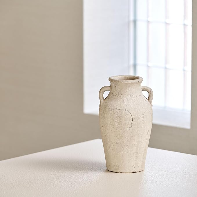 LB2 Rustic Ceramic Vase, 11.8" Tall Zen Style vase, Terra Cotta Pitcher, Distressed Farmhouse Decor, Pottery Decorative Flower Vase for Home Decor