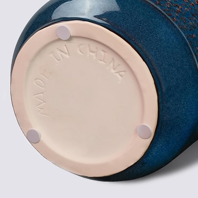 Blue Ceramic Vase for Home Decor, 9 Inch Modern Farmhouse Vase, Decorative Vases for Pampas Grass, Fireplace, Living Room, Bathroom, Tabletop, Kitchen, Office, Farmhouse Decor