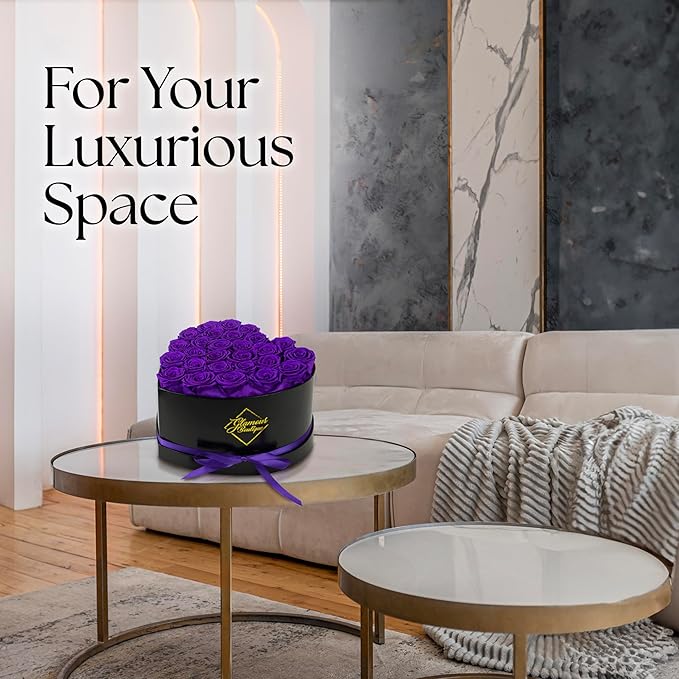 GLAMOUR BOUTIQUE 27 Flower Forever Heart Shape Box - Preserved Roses Gift for Her, Preserved Flowers, Purple