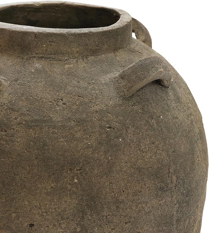 LuxenHome Rustic Ceramic Flower Vase,15 Inch Tall Brown Terracotta Cauldron Vase for Living Room Decor,Large Floor Vase Home Décor Accents,Round Vintage Pottery Vases Home Decor