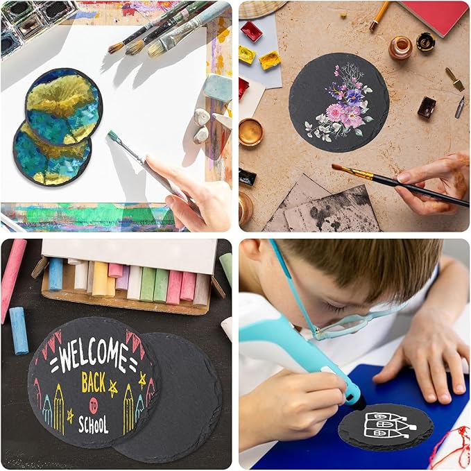 20 Pack 4 Inch Round Slate Coasters, Black Stone Coasters with Anti-Scratch Bottom, Ideal for Home Decor, Bar, Housewarming Gifts, and Laser Engraving KUKLIPJIM