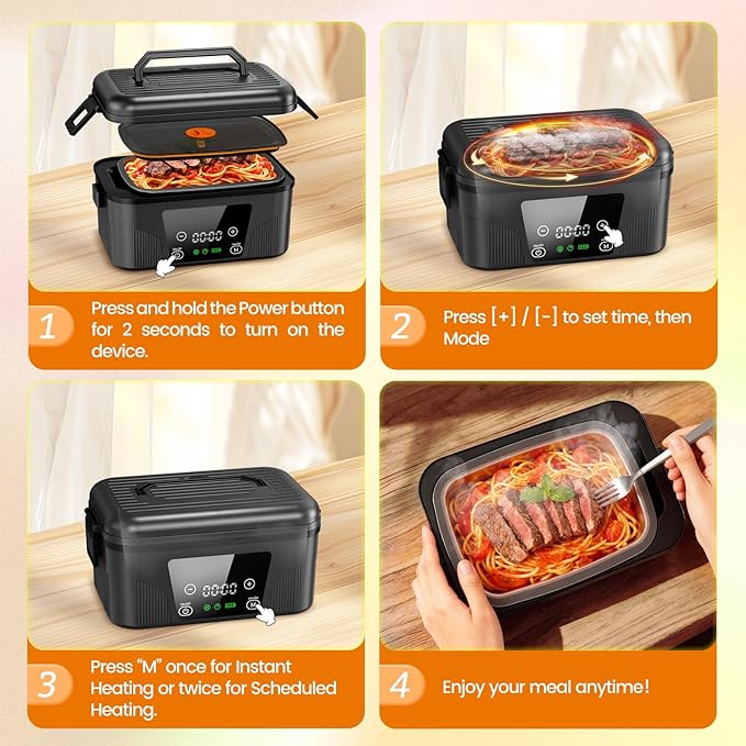 Cordless Electric Lunch Box for Adults, 18000mAh Rechargeable Heated Lunch Box Battery Powered with Scheduled Heating, 1.5L Portable Food Warmer, Bonus Ice Pack & Insulated Bag for Work, Office, Car