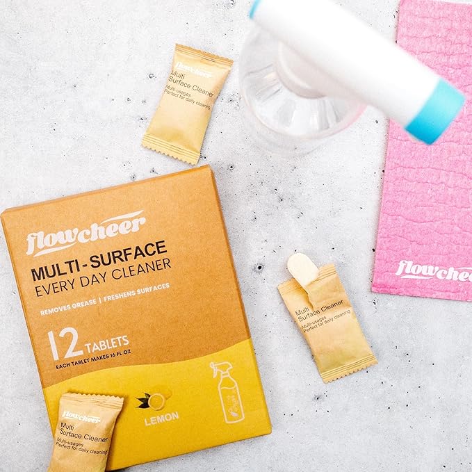 All Purpose Cleaner Concentrate Refills, Multi Surface Clean Refill,No Toxic Cleaning Tablets(12Pack)-Makes 192 fl oz(12x16Fl oz)Bottles of Spray Cleaner for Household&Kitchen Cleaning-Lemon