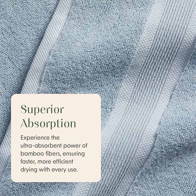 Springtree Home Luxury Bamboo Rayon Bath Towel Set 6 Piece Set | 35% Bamboo Rayon - 65% Cotton | Absorbent Quick-Dry Towels for Bathroom | Oeko-TEX Standard 100 Cotton | Blue Fog