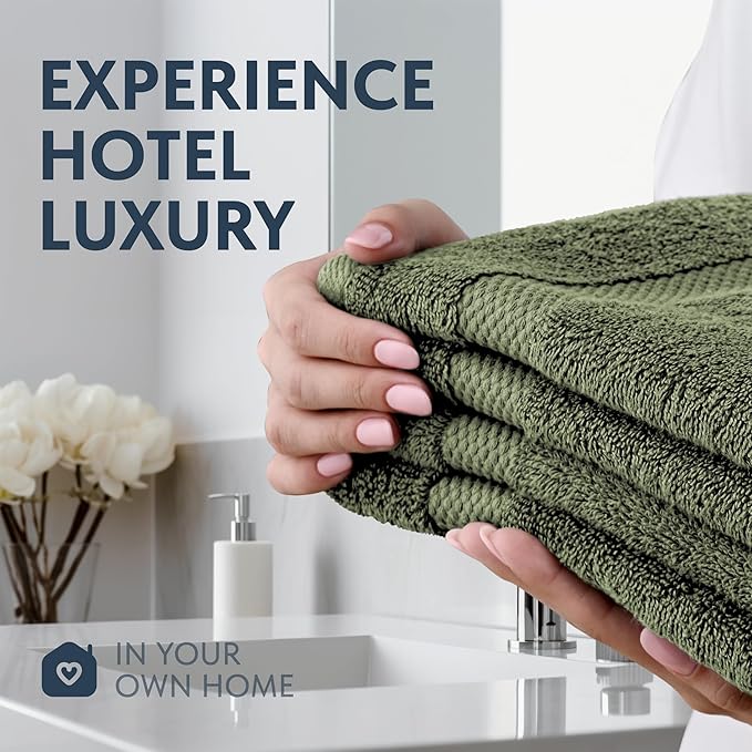 White Classic Luxury Forest Green Hand Towels - Soft 100% Turkish Cotton | Highly Absorbent Hotel spa Bathroom Towel Collection | 16x30 Inch | Set of 6