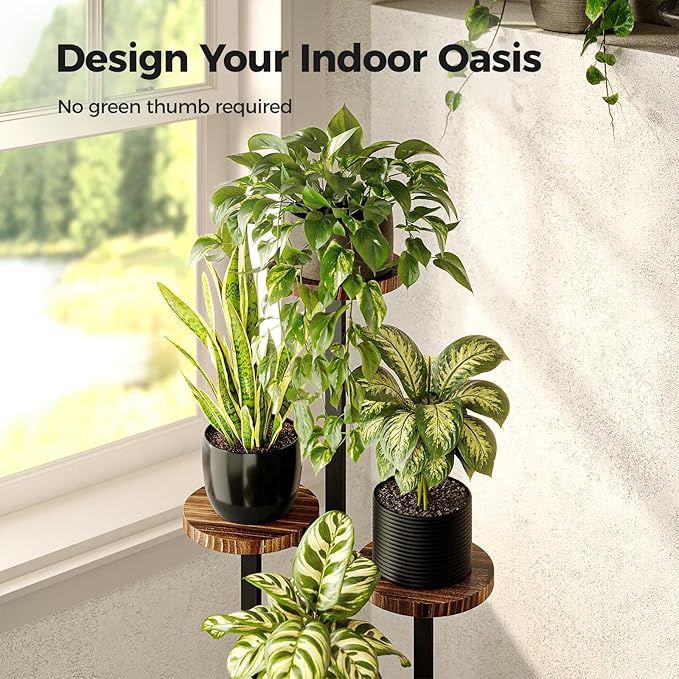 Bamworld Plant Tables Indoor Corner Plant Stand Tall Metal Wood Plant Shelf Outdoor Indoor Plant Table Rack 5 Tier Tier Plant Stand Garden Accessories for Living Room Balcony Patio